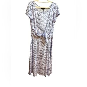 Vintage Purple & White‎ Geometric Patterned Midi Dress Retro Belt Detail Sz XL